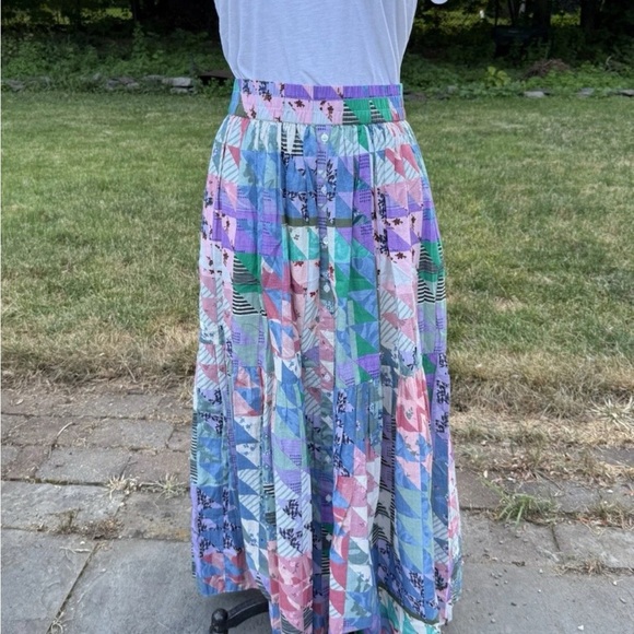 Amazing find! Brand new with tags Vibrant Patchwork Maxi Skirt in Blue - Picture 4 of 6